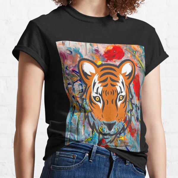 Vintage Tiger AOP Vloeibare Blauwe Tee Kleding Gender-neutrale kleding volwassenen Tops & T-shirts T-shirts T-shirts met print 