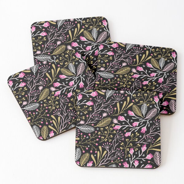 Item preview, Black And Pink Swirly Botanical Wildflowers Pattern designed and sold by RihabPrint.