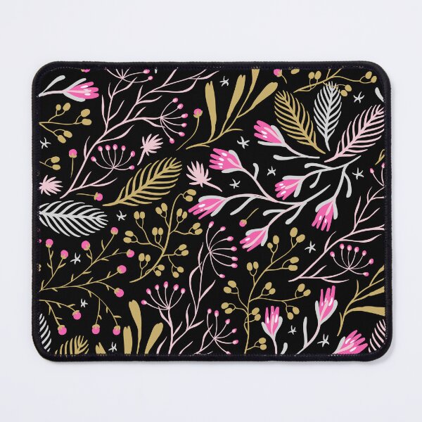 Item preview, Black And Pink Swirly Botanical Wildflowers Pattern designed and sold by RihabPrint.