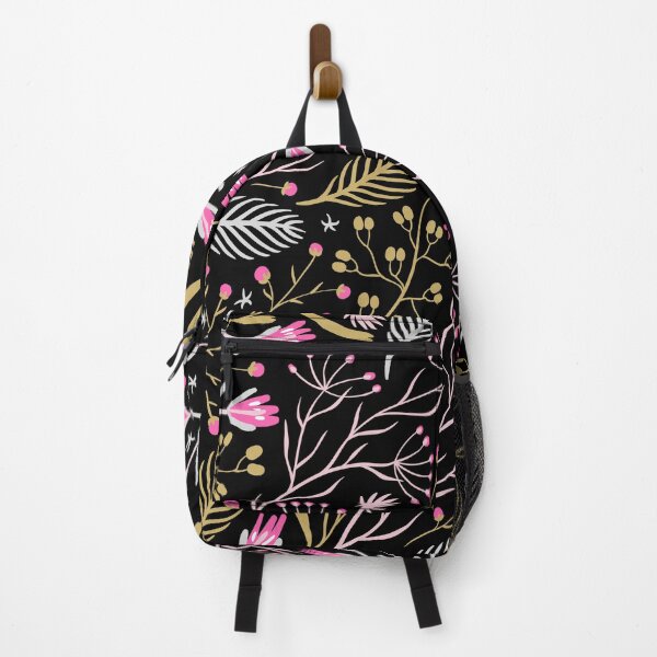 Item preview, Black And Pink Swirly Botanical Wildflowers Pattern designed and sold by RihabPrint.