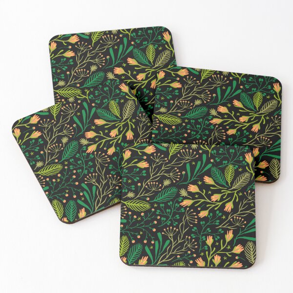 Item preview, Black And Green Swirly Botanical Wildflowers Pattern Leaves designed and sold by RihabPrint.