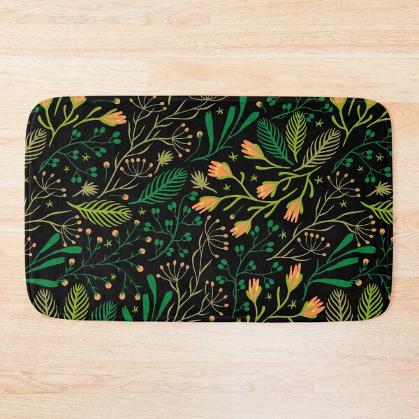 Item preview, Black And Green Swirly Botanical Wildflowers Pattern Leaves designed and sold by RihabPrint.