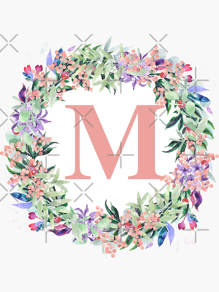 Monogram M Spring Floral Circle Sticker for Sale by floralmonogram