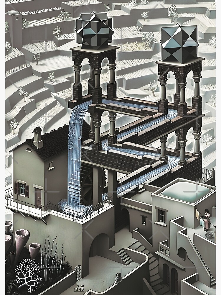 Disover MC Escher - Waterfall | MC Escher Infinity Waterfall Premium Matte Vertical Poster