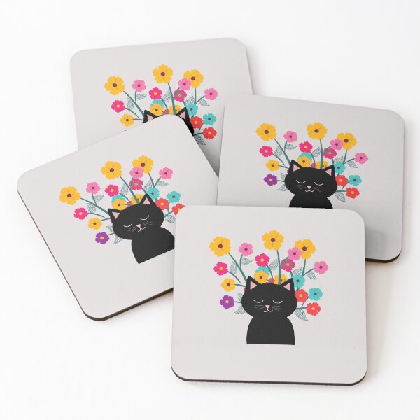 Item preview, Black cat with flowers designed and sold by unique things.