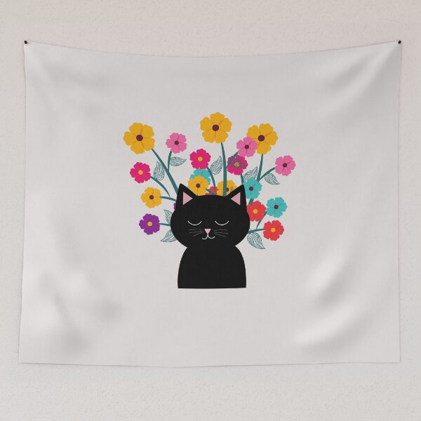 Item preview, Black cat with flowers designed and sold by unique things.