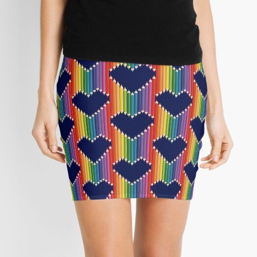 Pride Rainbow Pencil Heart Stripes Mini Skirt