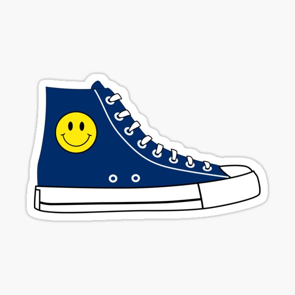 navy blue converse with a yellow smiley face