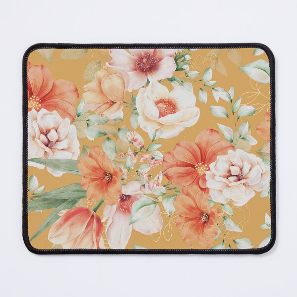 Artikelvorschau, Peach Florals with Painted Speckles on Yellow entworfen und verkauft von meggydesigns.