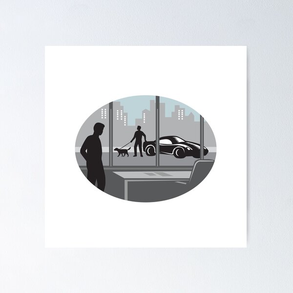 Item preview, Office Worker Looking Through Window Oval Woodcut designed and sold by patrimonio.