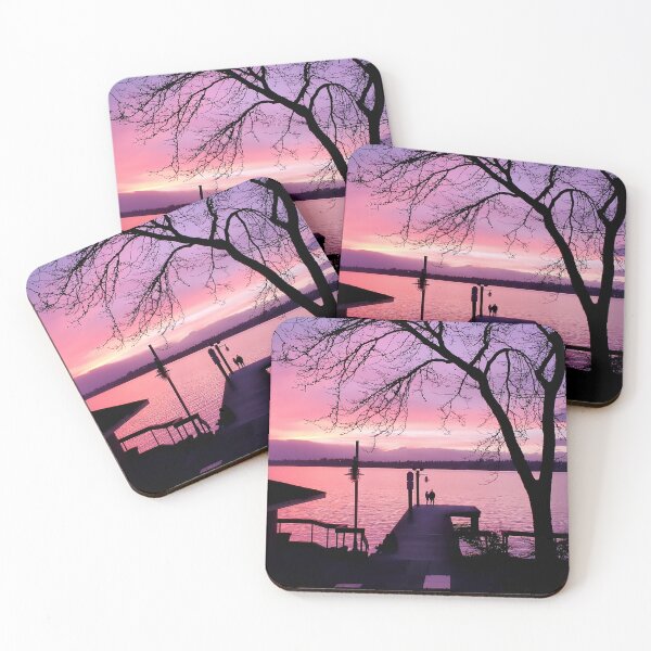 Item preview, Silhouetted Couple on Dock with Pink Sunset Sky designed and sold by SeaChangeDesign.
