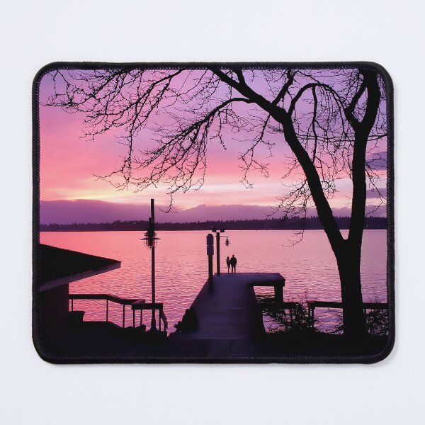 Item preview, Silhouetted Couple on Dock with Pink Sunset Sky designed and sold by SeaChangeDesign.
