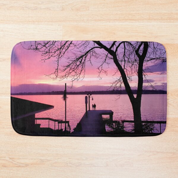Item preview, Silhouetted Couple on Dock with Pink Sunset Sky designed and sold by SeaChangeDesign.