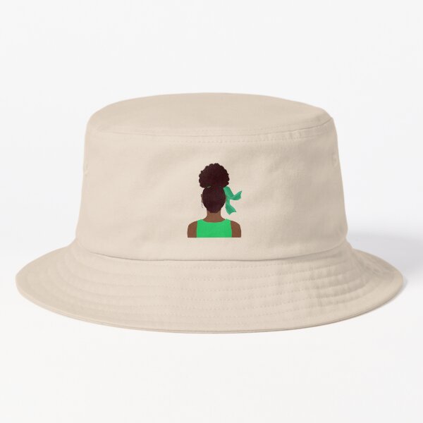 High Afro Puff Ponytail with Green Outfit (Violet Purple Background) Bucket  Hat