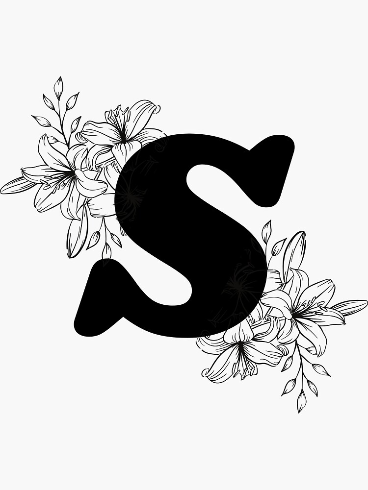 "A Botanical Monogram Detailed Flower Drawing Sticker Letter S" Sticker