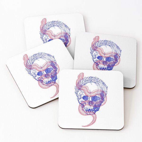 Item preview, Red - Blue Snake and Skull woodcut print  designed and sold by Laraus.