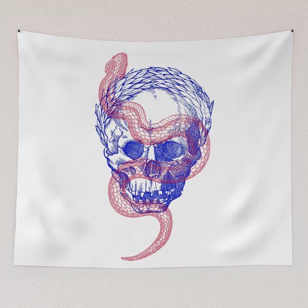Item preview, Red - Blue Snake and Skull woodcut print  designed and sold by Laraus.