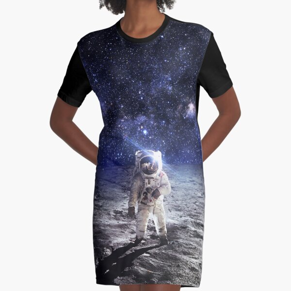 Space Astronaut Moon Landing Alien Galaxy Graphic T-Shirt Dress