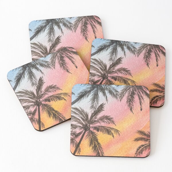 Item preview, Tropical palm trees and colourful sunset in watercolour designed and sold by artbyminakshi.