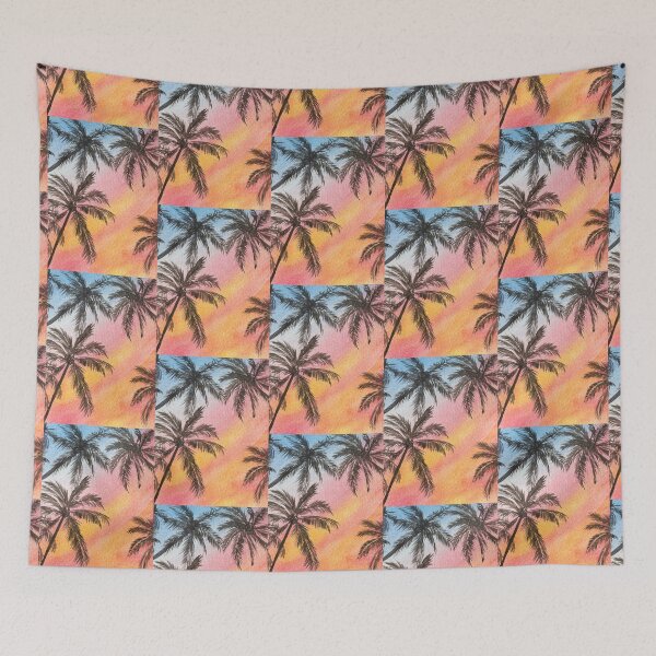 Item preview, Tropical palm trees and colourful sunset in watercolour designed and sold by artbyminakshi.