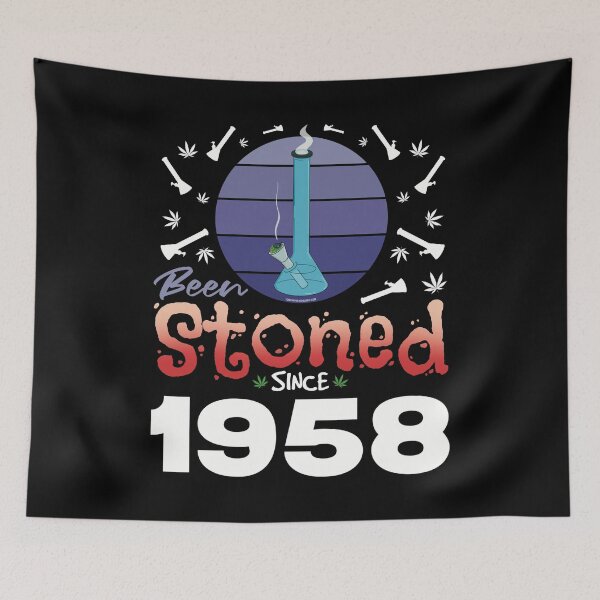 Item preview, Been stoned since 1958 (Purple retro vintage sunset with bong) designed and sold by YomeHayin.