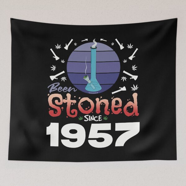 Item preview, Been stoned since 1957 (Purple retro vintage sunset with bong) designed and sold by YomeHayin.