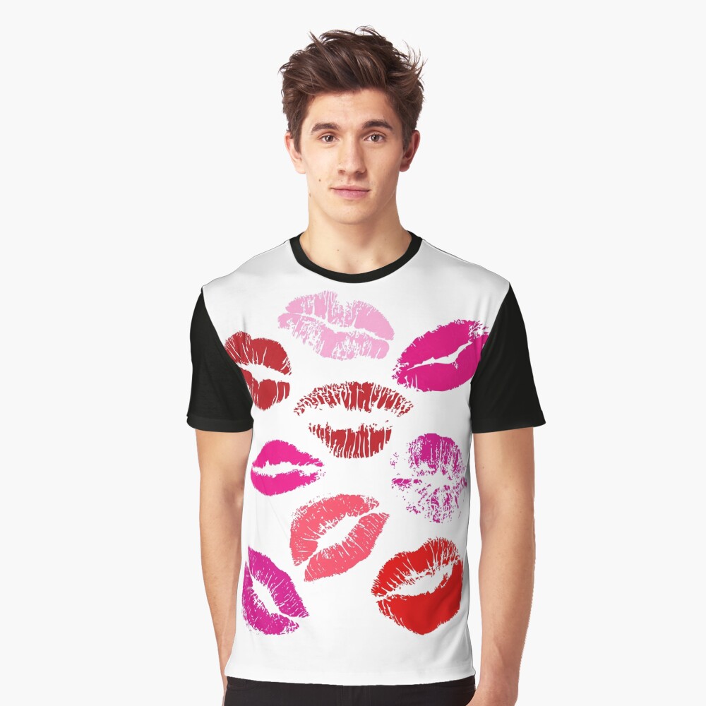 "Beautiful Hot Pink Red Lips Lipstick Kiss Mark Cute Retro" Tshirt by