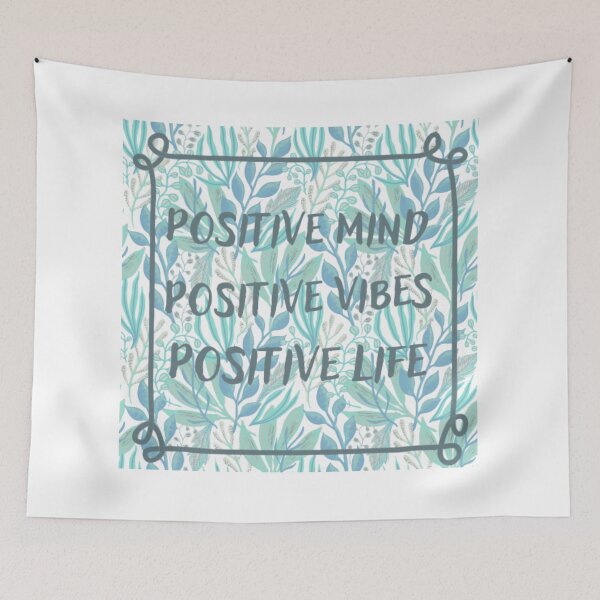 Item preview, Positive mind, positive vibes, positive life,  inspirational life quote written in leaf print(green colour palette, color palete) designed and sold by Sanaura.