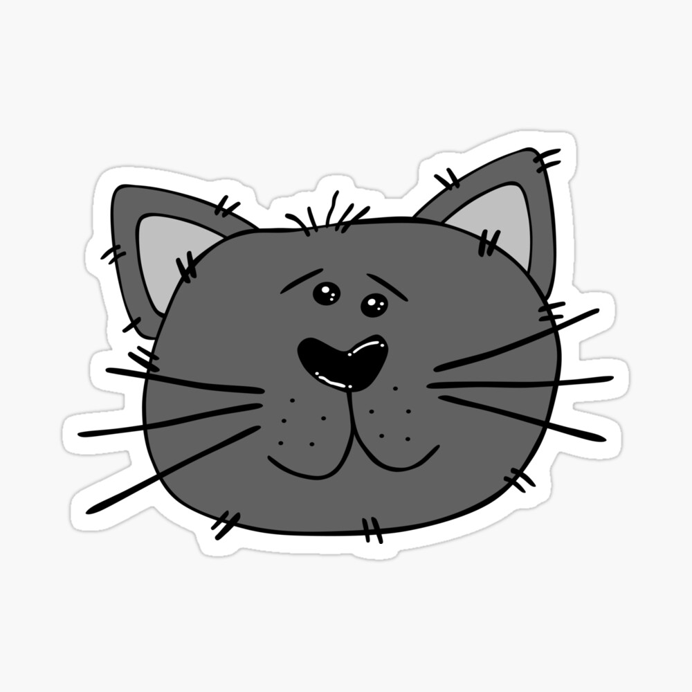 Cute Funny Cartoon Silly Gray Cat Face Character Doodle Animal Drawing Cute Funny Cartoon Silly Gray Cat Face Character Doodle Animal Drawing