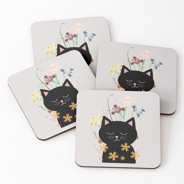 Item preview, Black cat with flowers designed and sold by unique things.