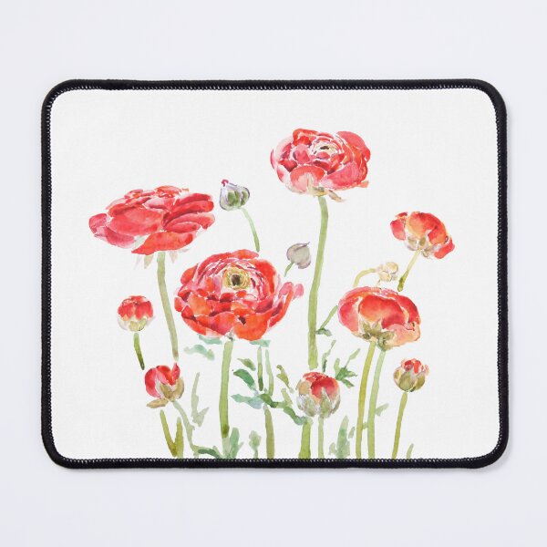 Item preview, hand painted red orange ranunculus watercolor flowers designed and sold by ColorandColor.