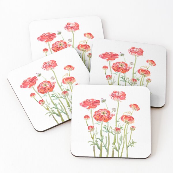 Item preview, hand painted red orange ranunculus watercolor flowers designed and sold by SelenePaintings .
