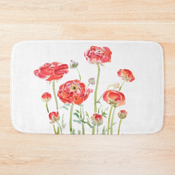 Item preview, hand painted red orange ranunculus watercolor flowers designed and sold by SelenePaintings .