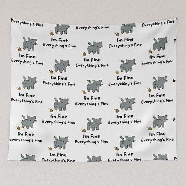 Item preview, I`m Fine Everything`s Fine Funny Cute Grey Cat Pooping Black Text    designed and sold by DaMoBoutique.