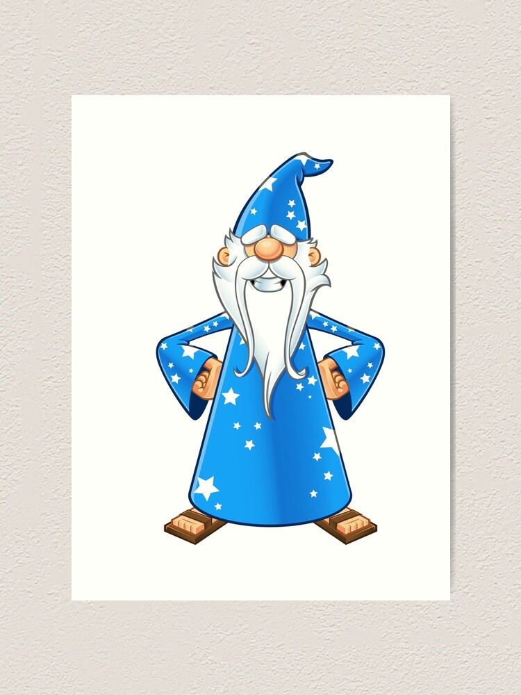 Blue Old Wizard Hands On Hips Art Print By Designwolf Redbubble