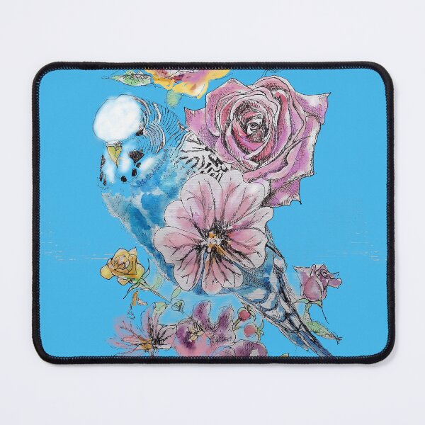Item preview, Blue Budgie and Rose Watercolor Painting on Blue designed and sold by Sarah  Rajkotwala.