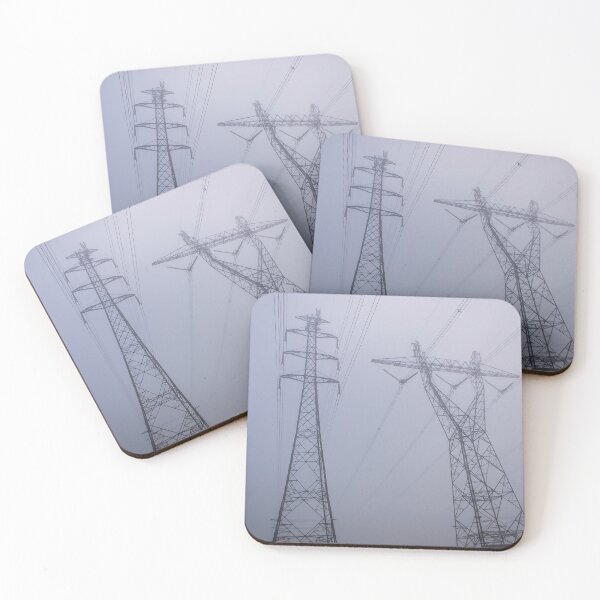 Item preview, Towering electrical power pylons disappearing into thick fog landscape designed and sold by James-Cole.