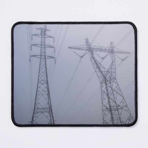 Item preview, Towering electrical power pylons disappearing into thick fog landscape designed and sold by James-Cole.