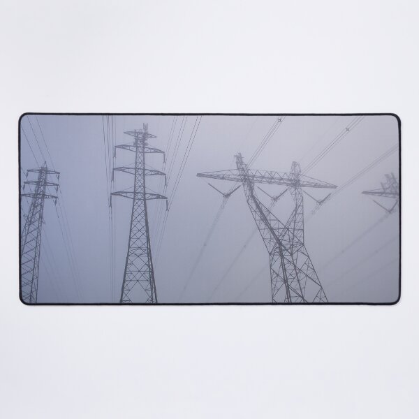 Item preview, Towering electrical power pylons disappearing into thick fog landscape designed and sold by James-Cole.