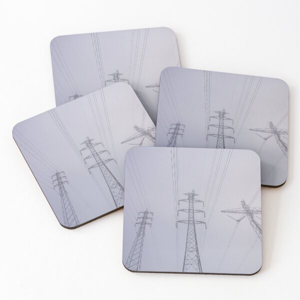 Item preview, Towering electrical power pylons disappearing into thick fog portrait designed and sold by James-Cole.