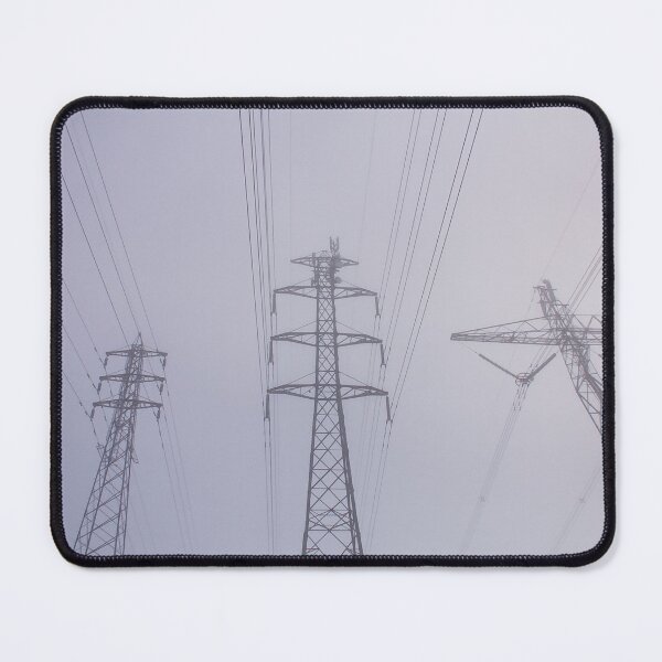 Item preview, Towering electrical power pylons disappearing into thick fog portrait designed and sold by James-Cole.