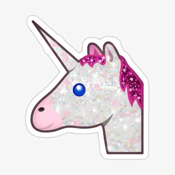 Cute Unicorn Face Sticker with Purple Sparkly Glitter & Black