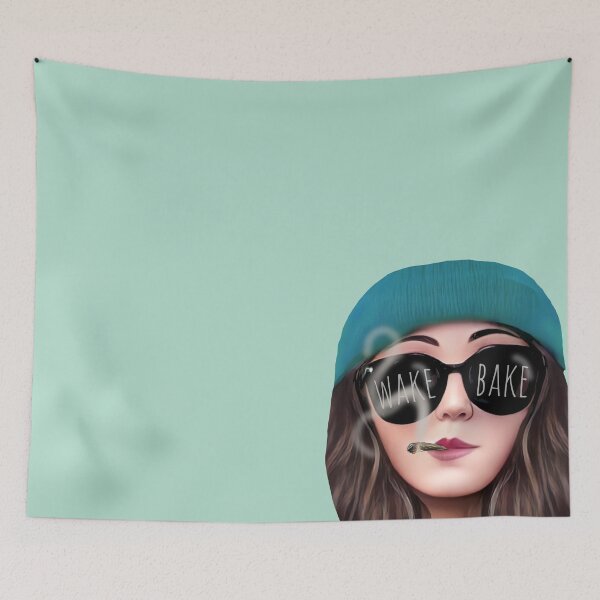 Item preview, Wake and Bake Weed/Marijuana/Cannabis/Pot - Stoner Girl in a Beanie Hat Wearing Sunglasses Smoking designed and sold by SteamParliament.