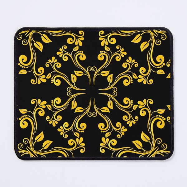 Item preview, Gold Swirly Floral Pattern on Black Background designed and sold by Rosestorling.