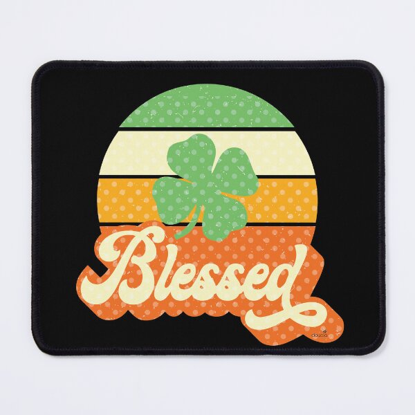 Item preview, St. Paddy's 70s Retro Blessed Green Clover Sunset Graphic Print designed and sold by ClaudiaFlores.
