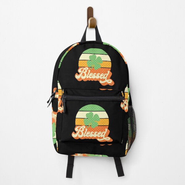 Item preview, St. Paddy's 70s Retro Blessed Green Clover Sunset Graphic Print designed and sold by ClaudiaFlores.