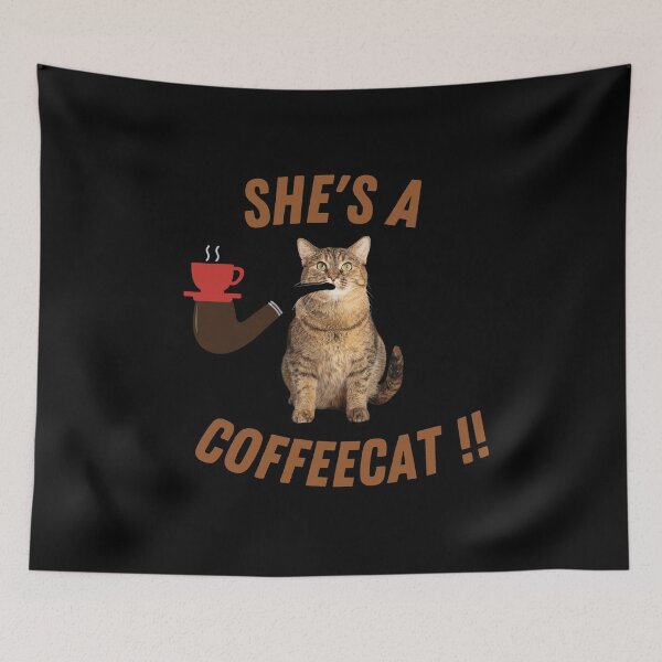 Item preview, She's  A Coffeecat!! (in black) | Smoking Cat | Cat Cigar | Funny Cat designed and sold by CosmicStory.