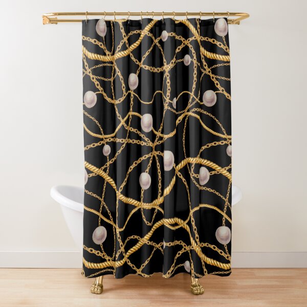 white pearls and gold necklace Shower Curtain