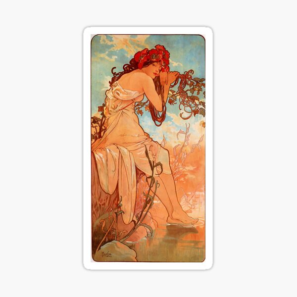 Summer,1896,Aplhonse Mucha,art nouveau Sticker