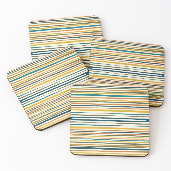 Item preview, Natural Stripes Pattern in Moroccan Teal Blue Olive Green Mustard Orange Ochre Cream  designed and sold by kierkegaard.
